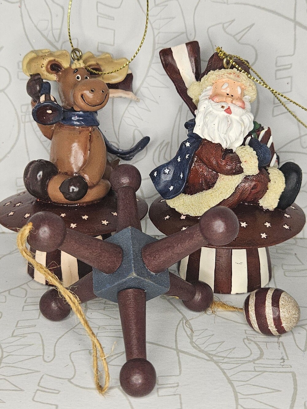 Patriotic Americana Moose Santa Jack Ornament Resin 4”